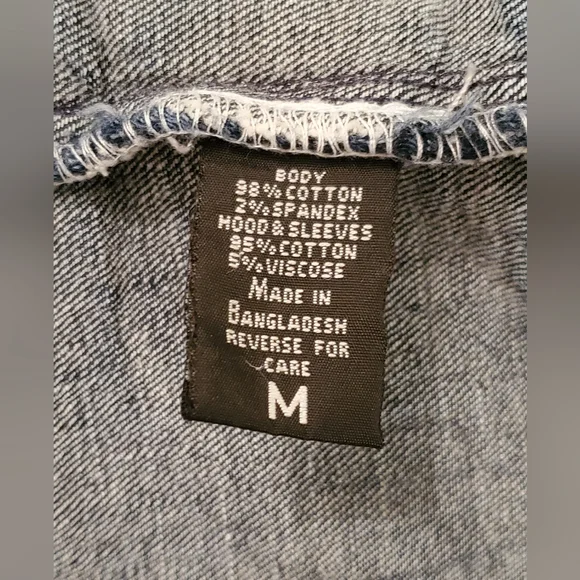 Ariya Jeans Distressed Jacket W/Sweat Shirt Material Arms & Hoodie GIRLS Size M - Picture 10 of 11